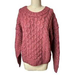Black By Moussy Mauve Chunky Cable Knit Wool Blend Sweater Women's One Size NWT